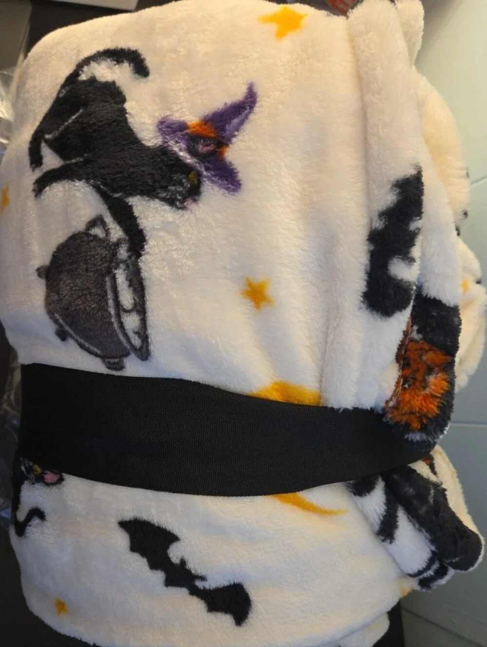 Hay & Harvest 60x80 Halloween Plush Printed Throw New Black Cats,Stars Halloween